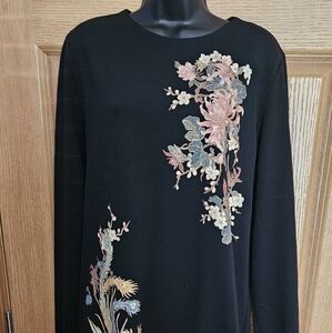Zara Black Dress with Colorful Floral Embroidery
